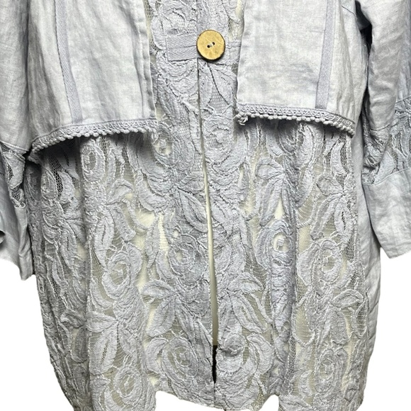 Ali Miles Plus Size 1X Artsy Lagenlook Tunic Top 100% Linen Periwinkle Blue Lace - Picture 3 of 8